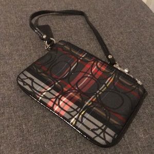 Used Small Black/Red/White Plaid Coach Wristlet.